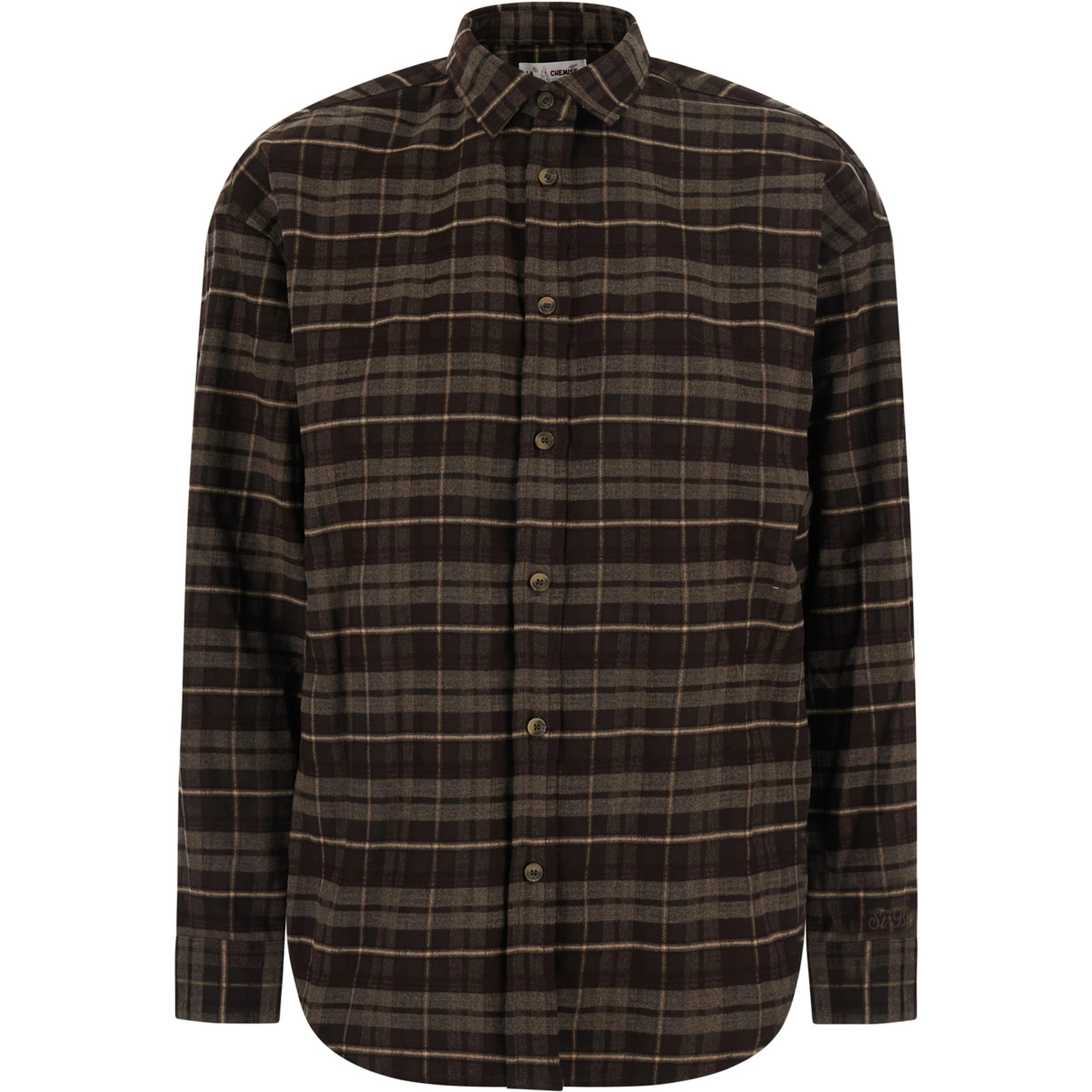 GIGY FLANNEL TARTAN BOLLICINE is a shirt with a collar and long sleeves in flannel fabric and brown for men
