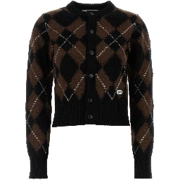 CREWNECKCARDIGANWITHAMIBOUCLETTEOVALPATCH