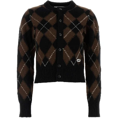 CREWNECKCARDIGANWITHAMIBOUCLETTEOVALPATCH