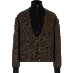 ZIPPED HERRINGBONE BOMBER JACKET