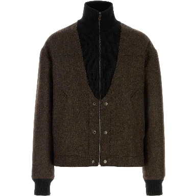 ZIPPED HERRINGBONE BOMBER JACKET