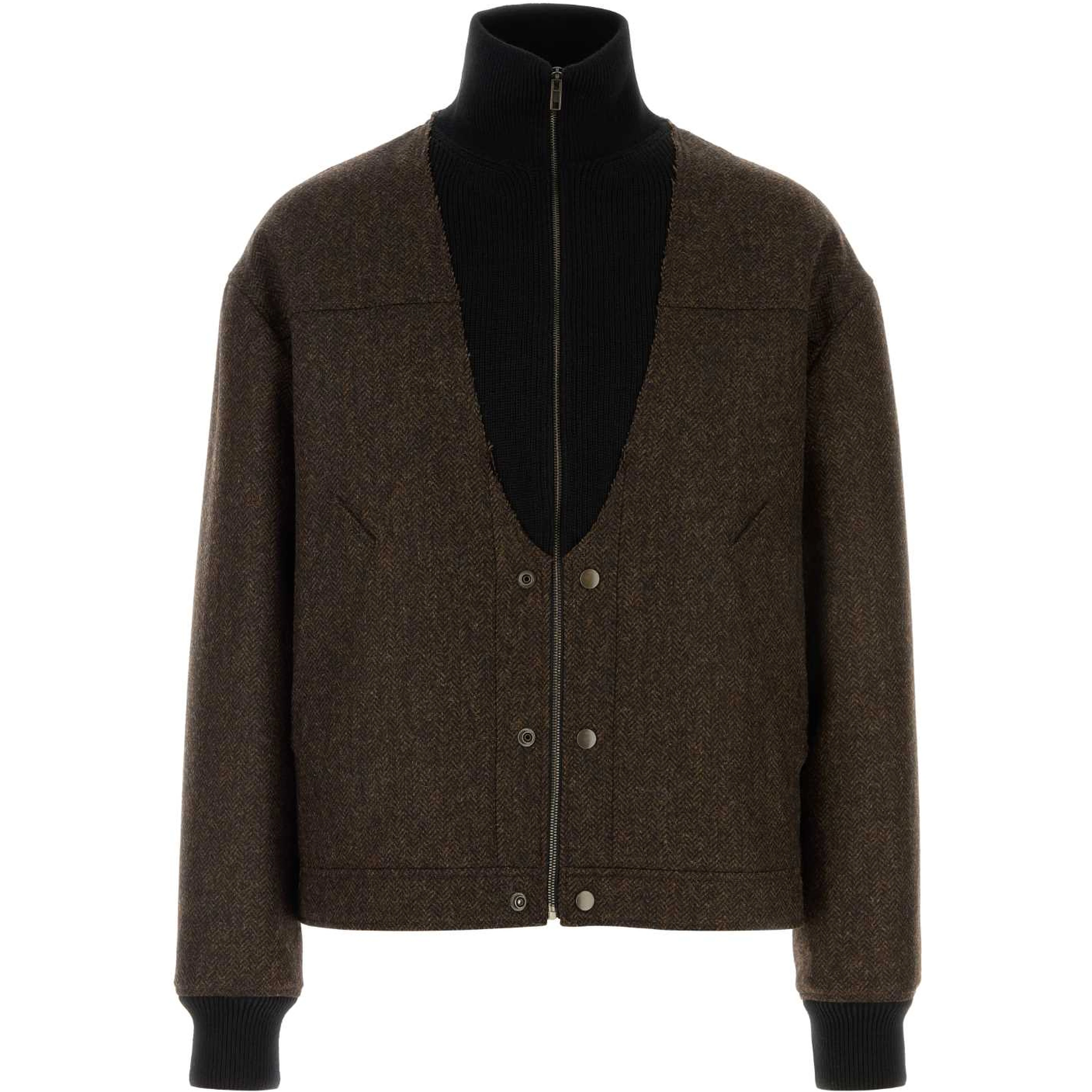ZIPPED HERRINGBONE BOMBER JACKET