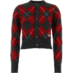 CREWNECKCARDIGANWITHAMIBOUCLETTEOVALPATCH