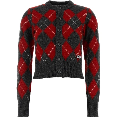 CREWNECKCARDIGANWITHAMIBOUCLETTEOVALPATCH