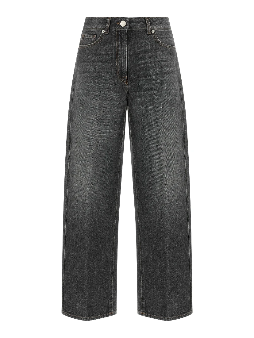 Gray Cotton High-Waisted Jean