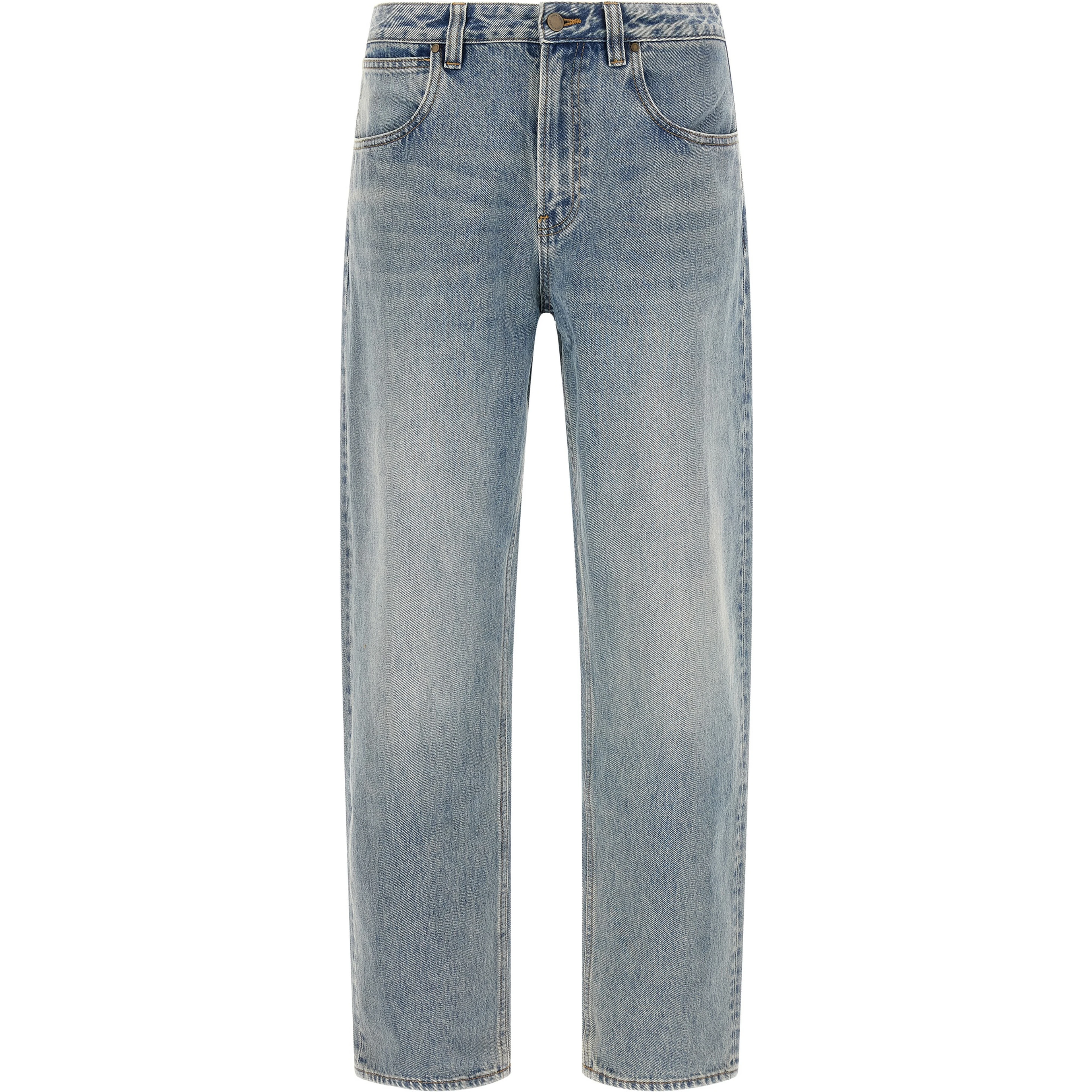 Blue Cotton Straight-Leg Jeans