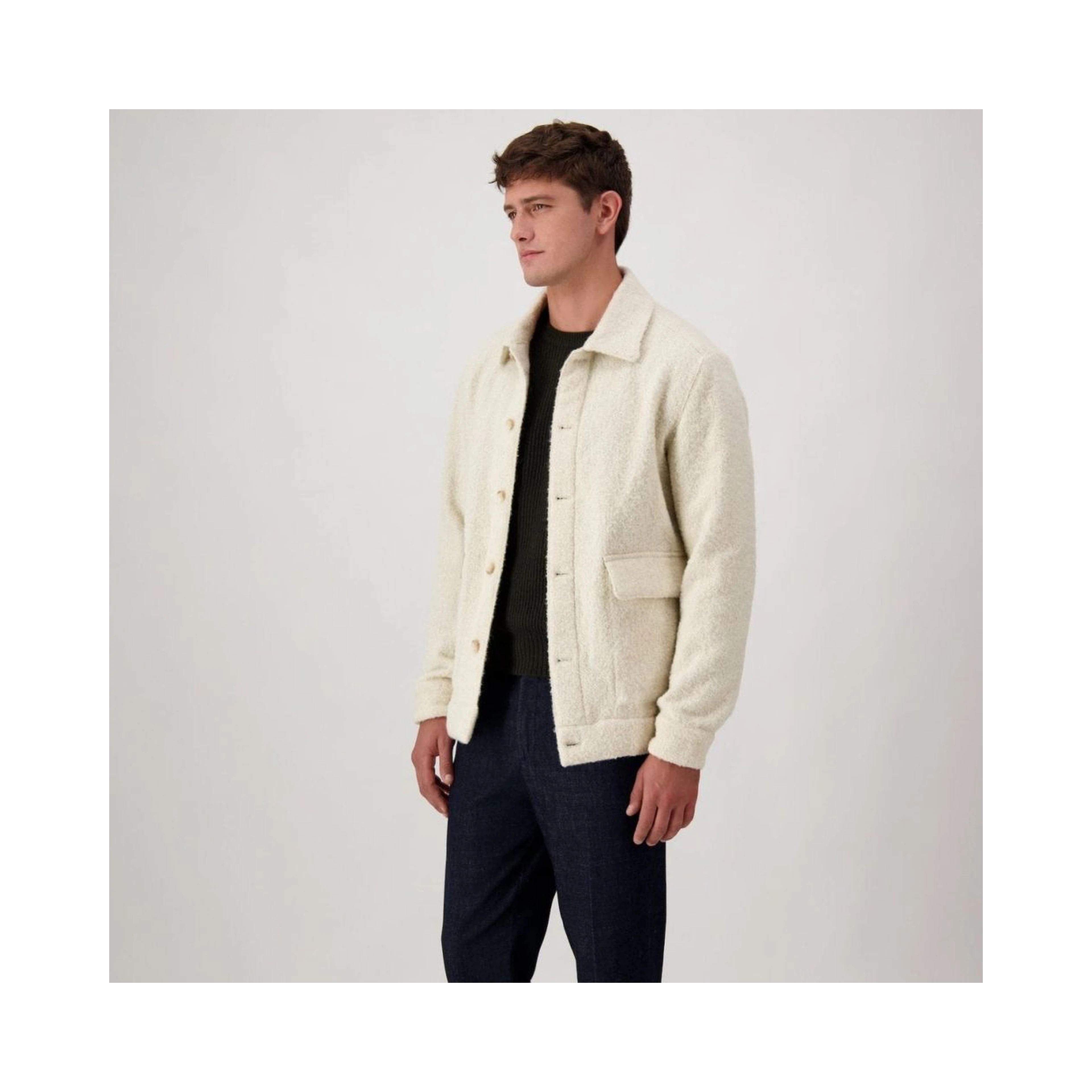 Beige Virgin Wool Full-Length Jacket