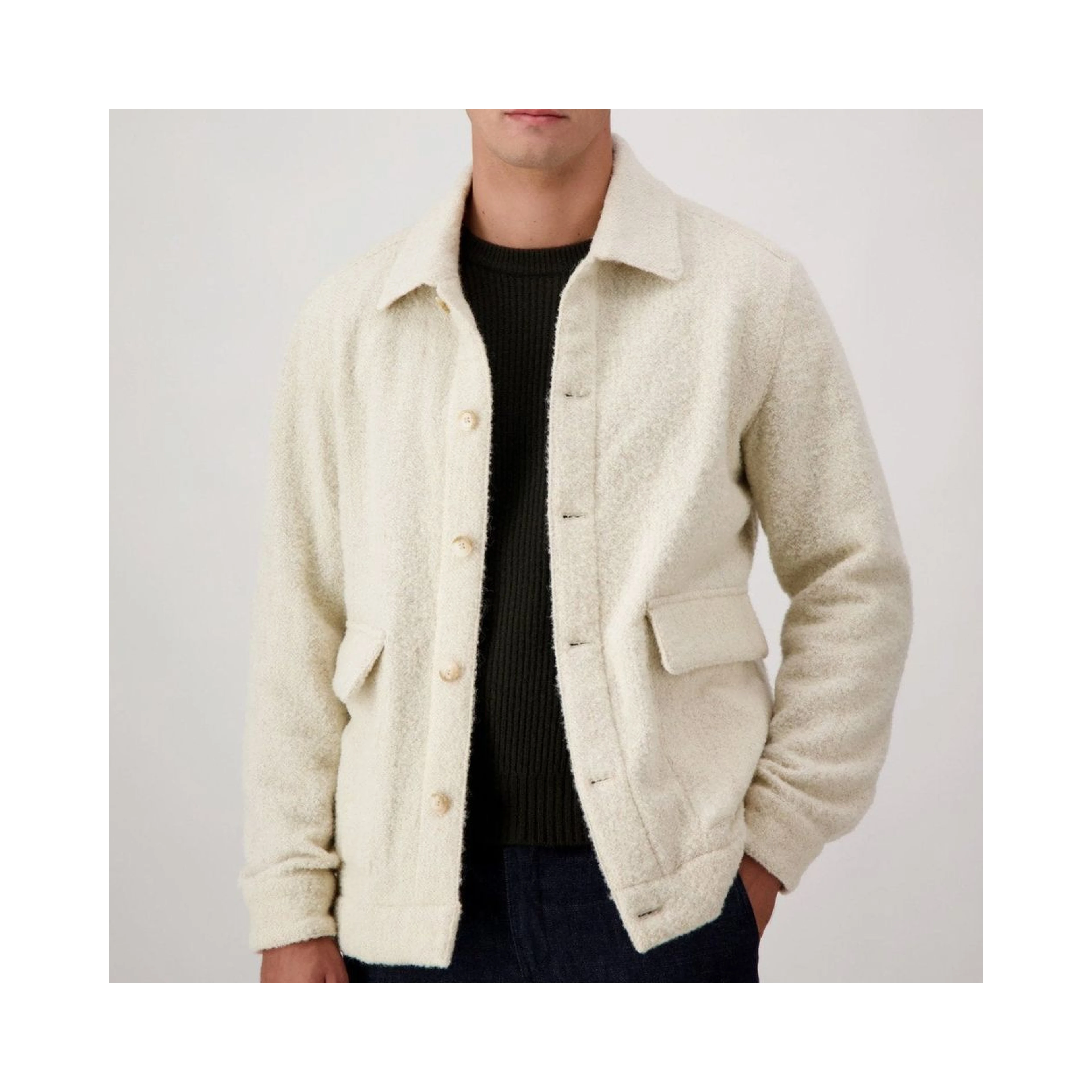 Beige Virgin Wool Full-Length Jacket