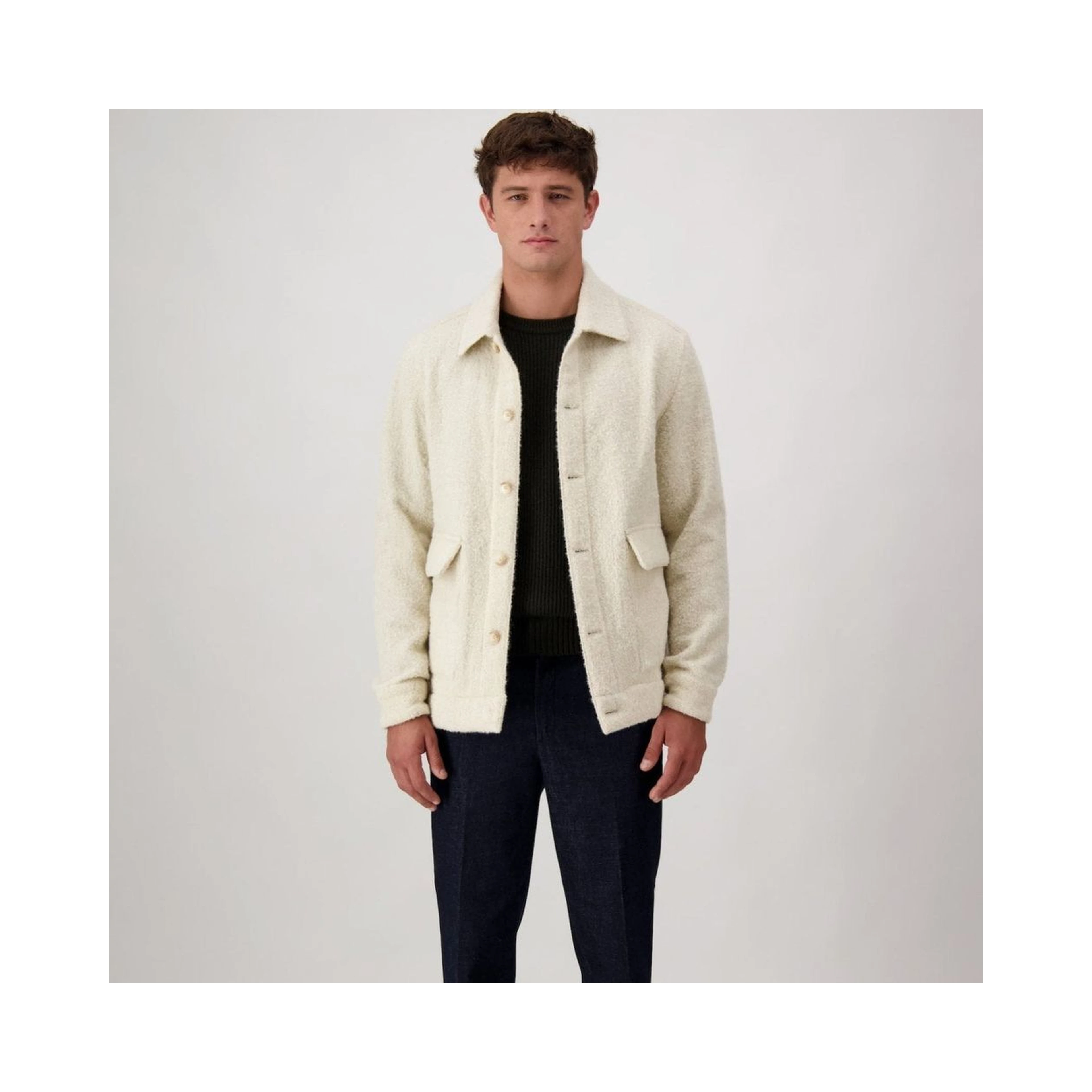 Beige Virgin Wool Full-Length Jacket