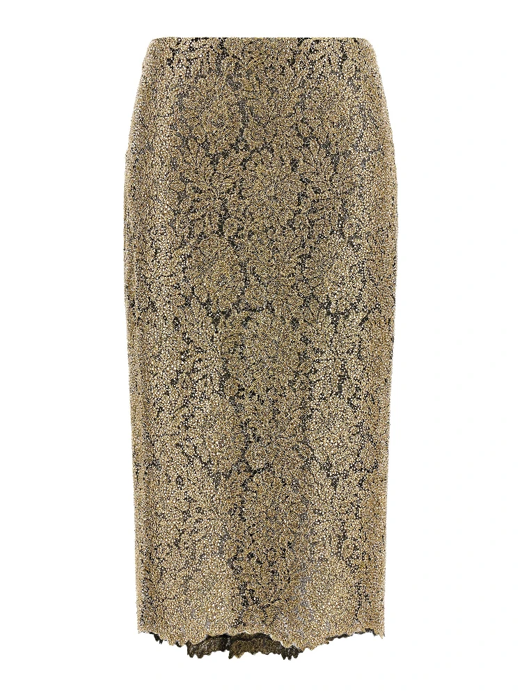 Gold Polyester Midi Skirt