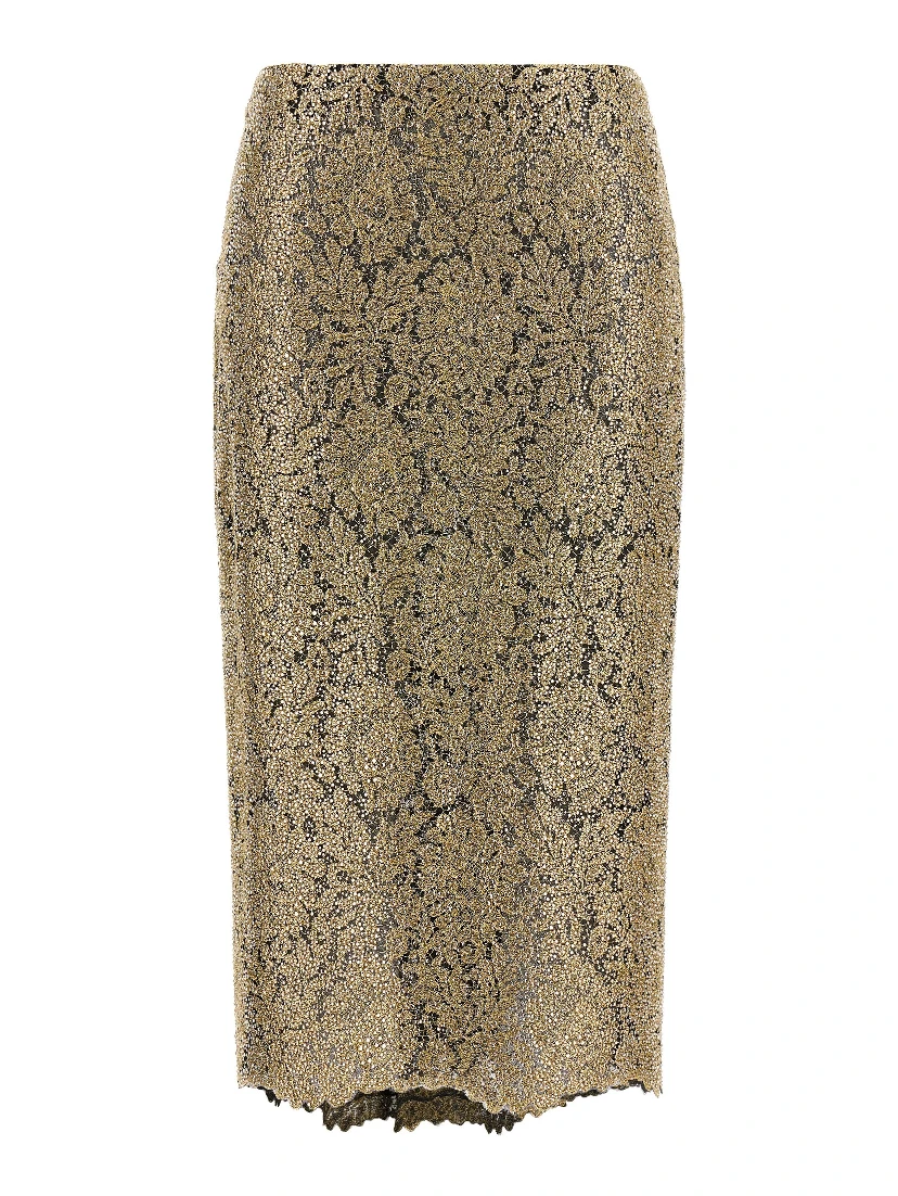 Gold Polyester Midi Skirt
