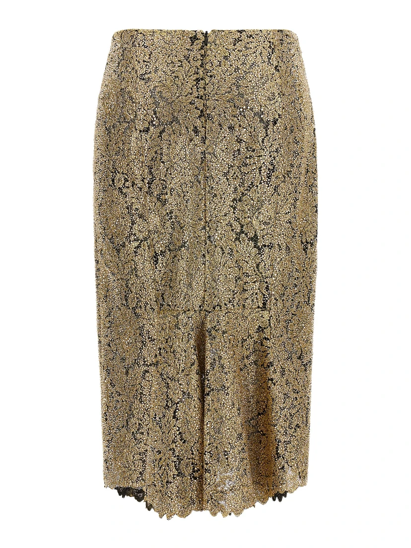 Gold Polyester Midi Skirt