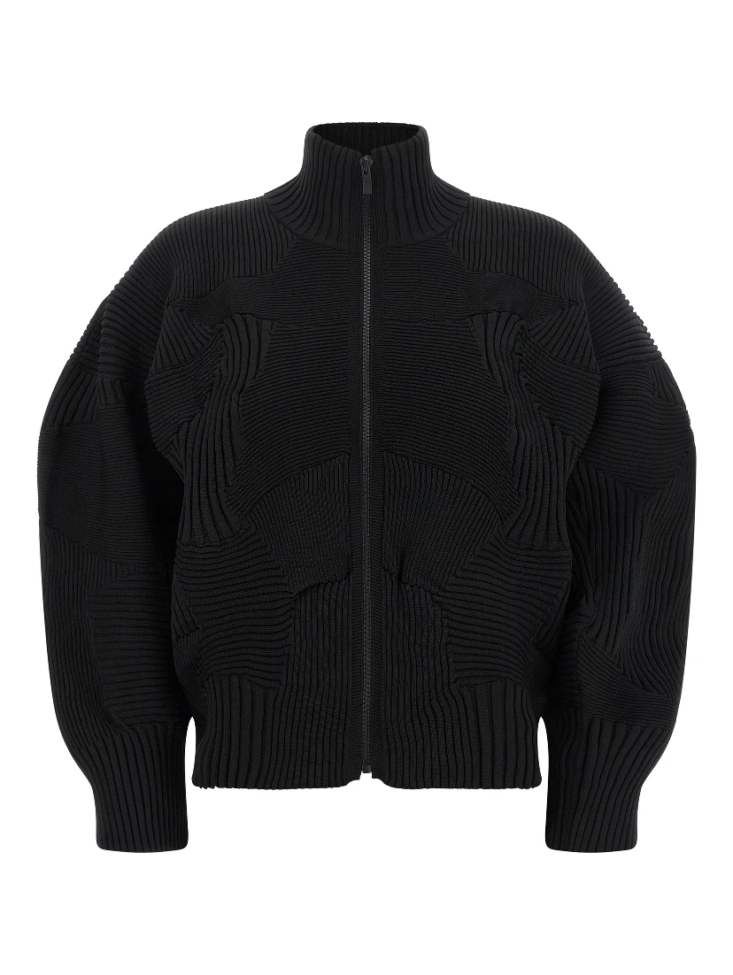 Black Polyester Full-Length Jacket