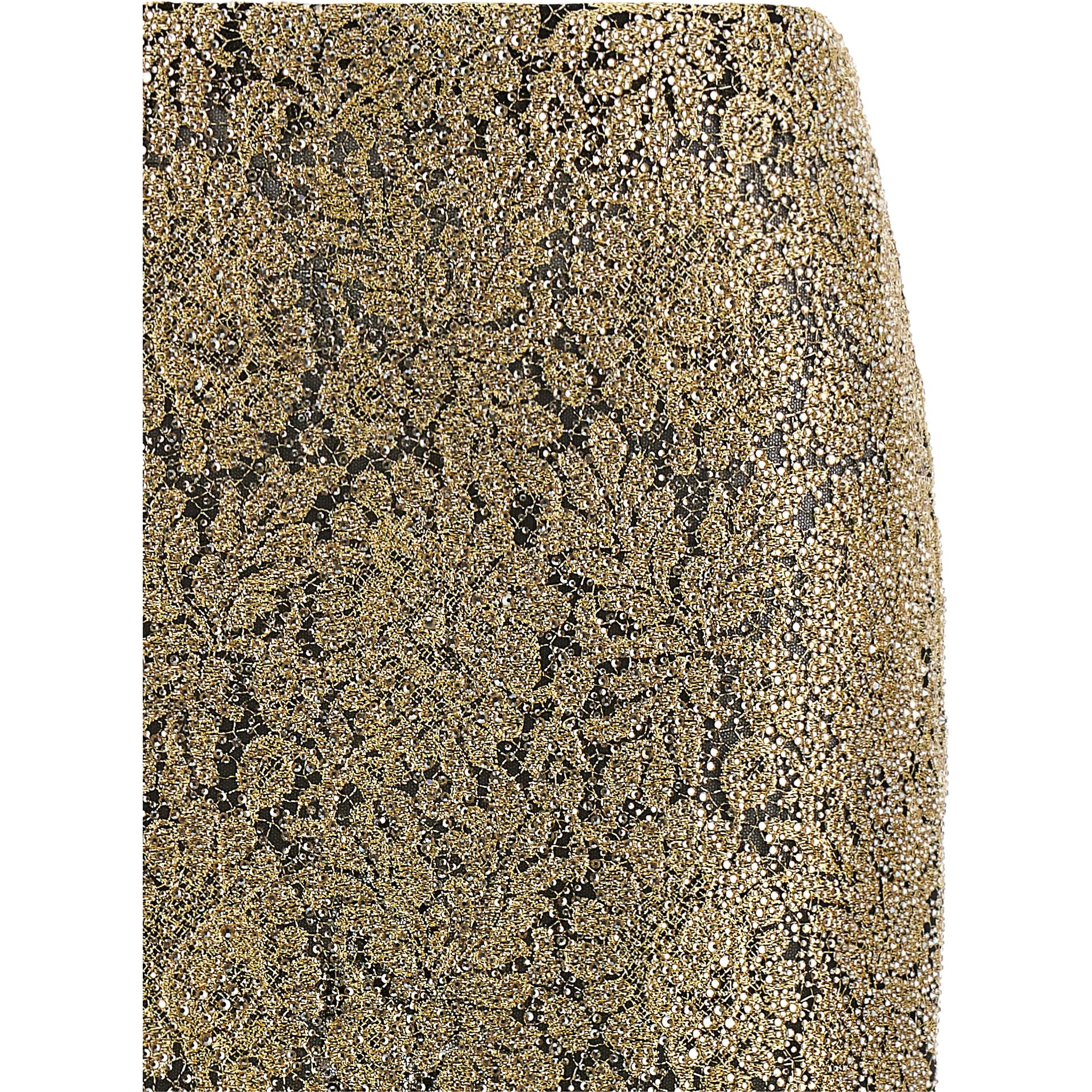 Gold Polyester Midi Skirt