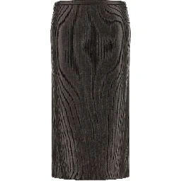 Brown Lamb Leather Midi Skirt