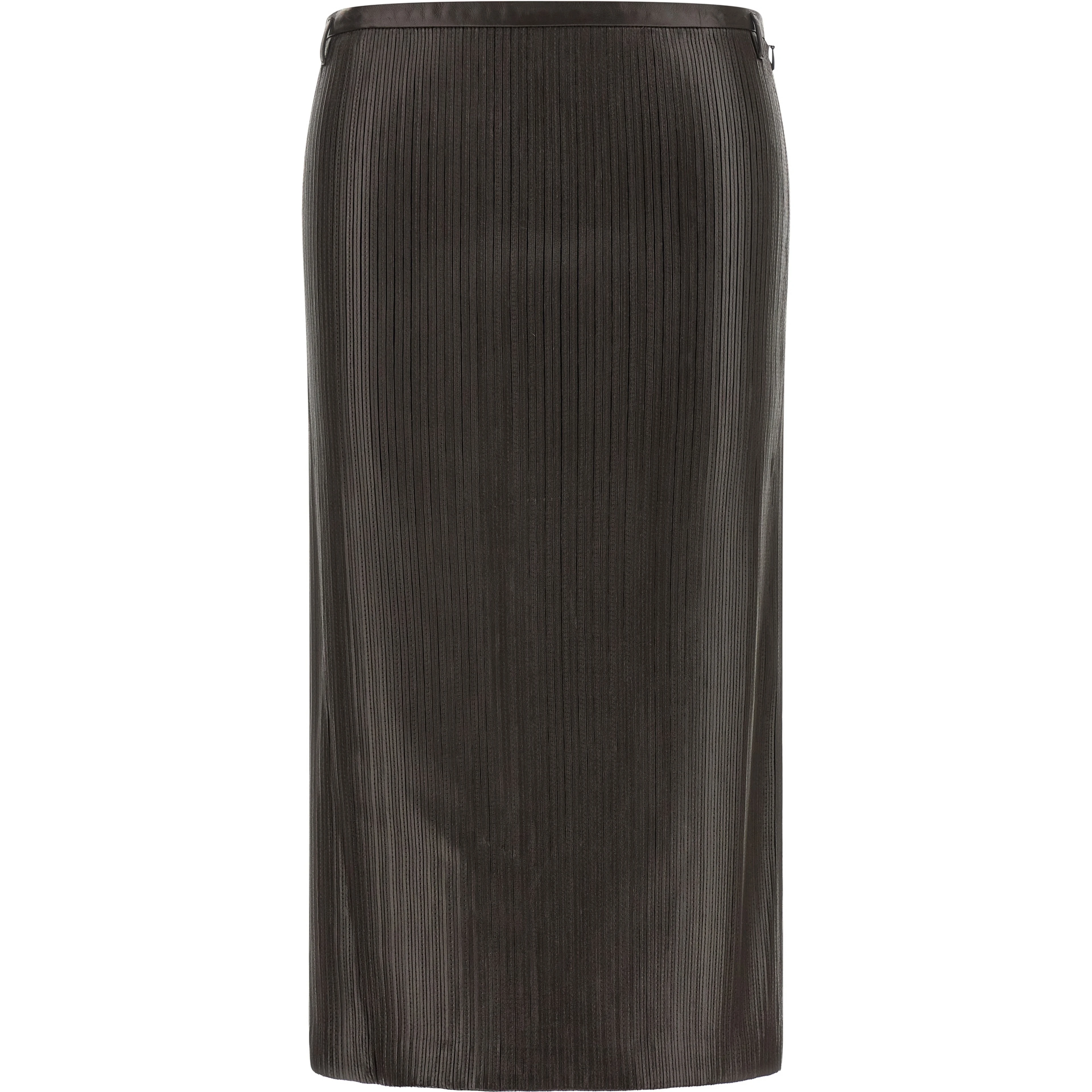 Brown Lamb Leather Midi Skirt