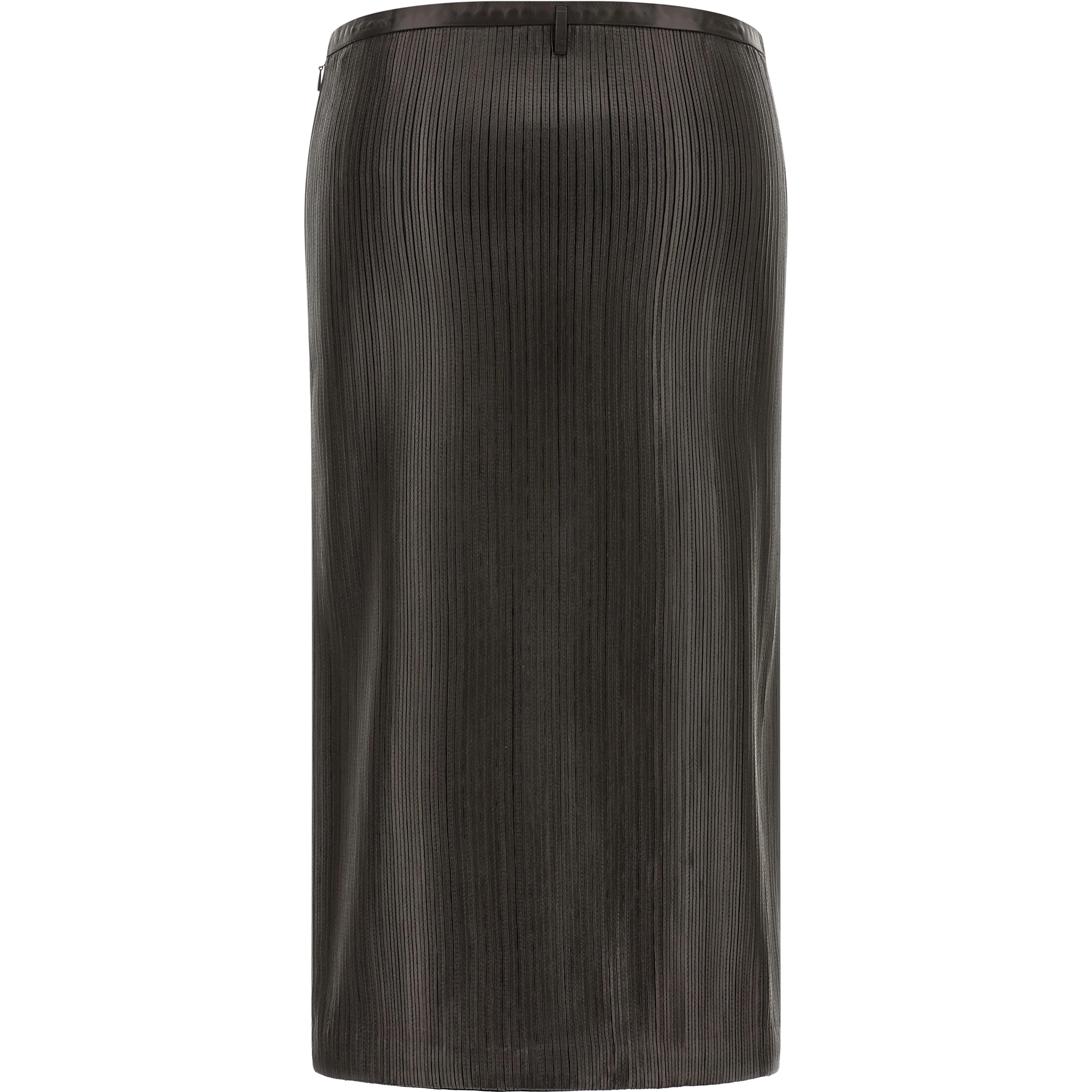 Brown Lamb Leather Midi Skirt