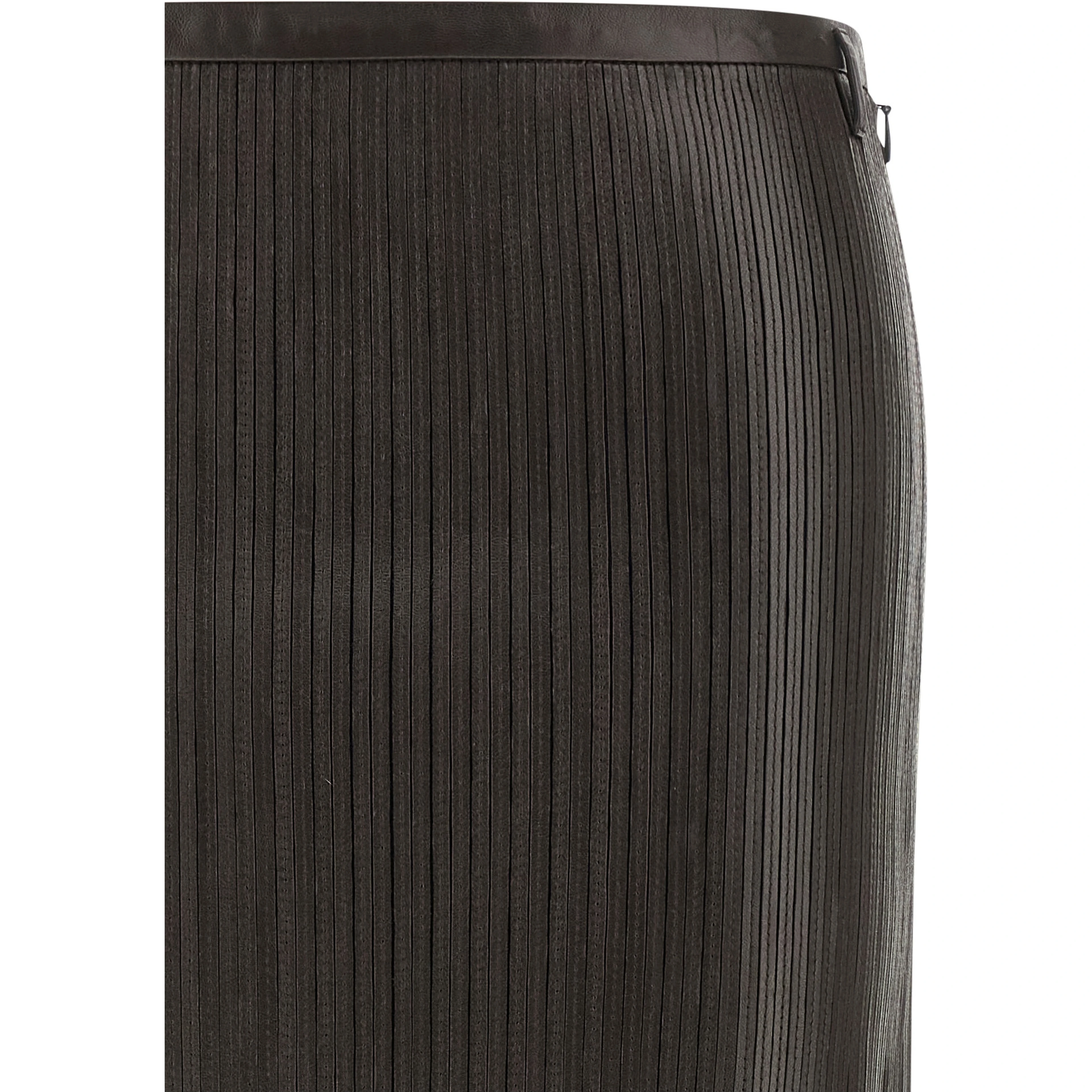 Brown Lamb Leather Midi Skirt