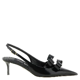 Black Calfskin Mid Heel Pumps