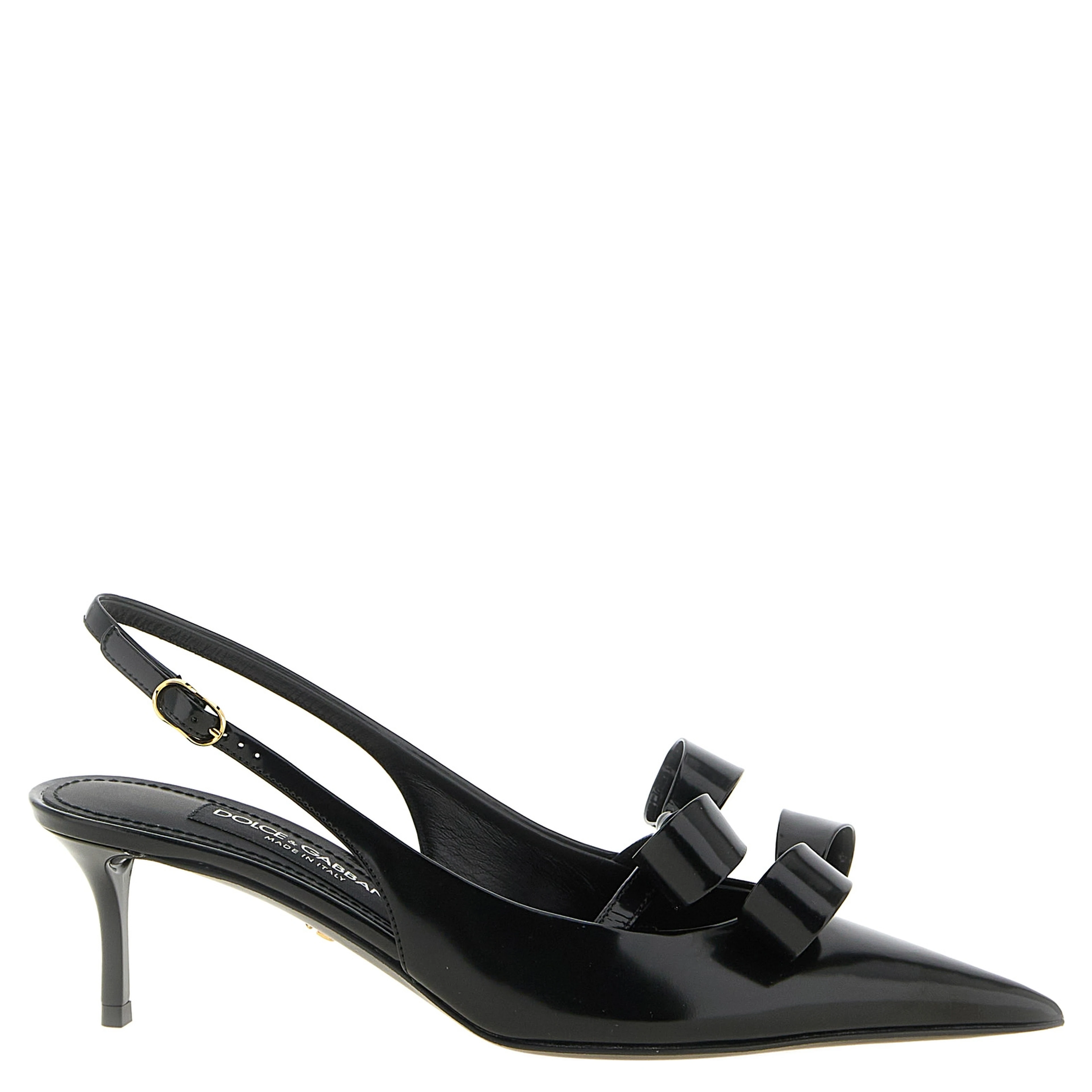 Black Calfskin Mid Heel Pumps