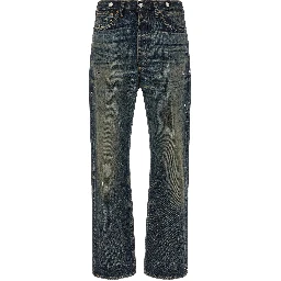 Blue Cotton Straight-Leg Jeans