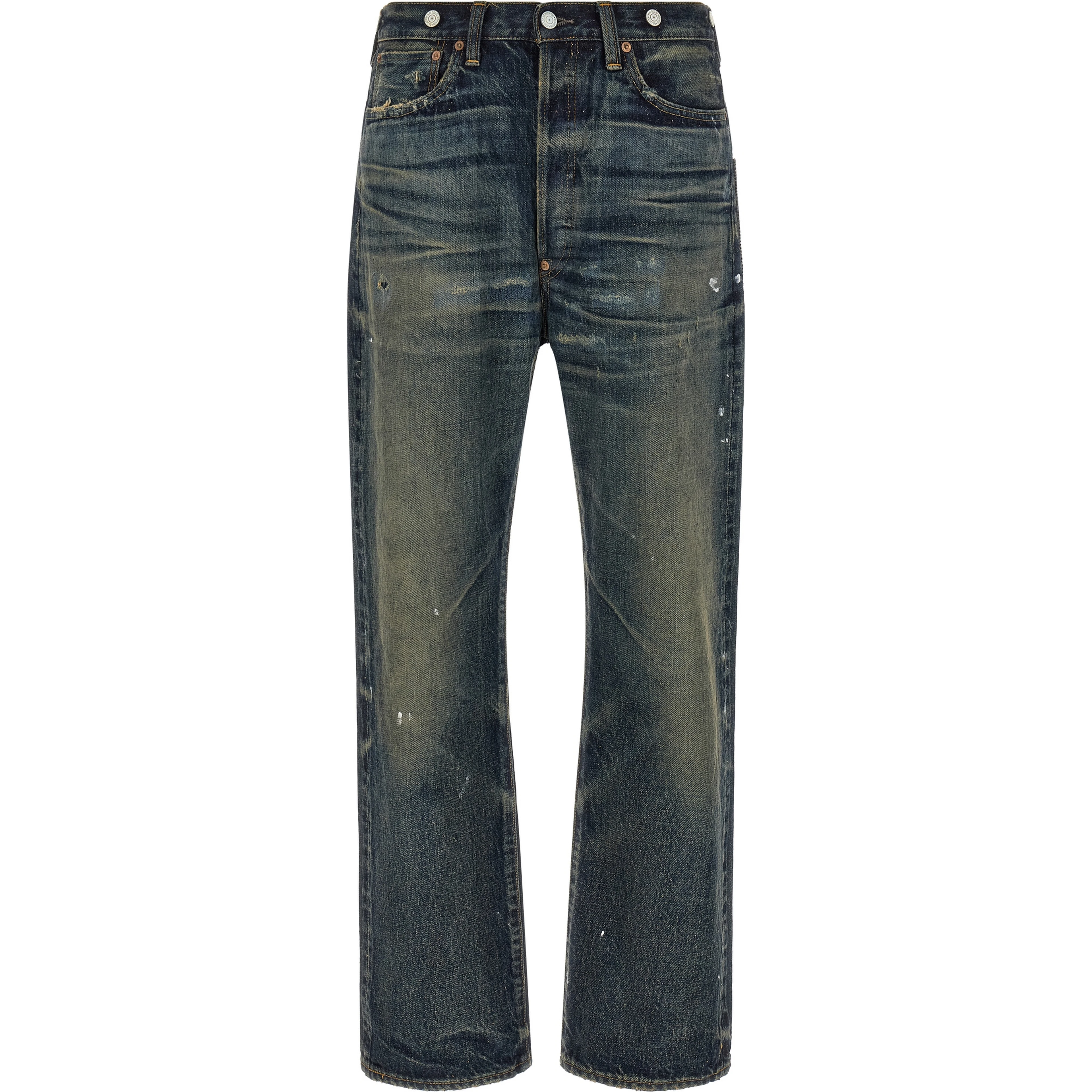 Blue Cotton Straight-Leg Jeans
