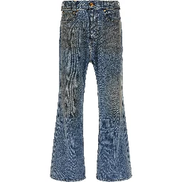 Blue Cotton Flared Jeans