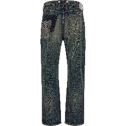 Blue Cotton Straight-Leg Jeans