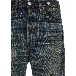 Blue Cotton Straight-Leg Jeans