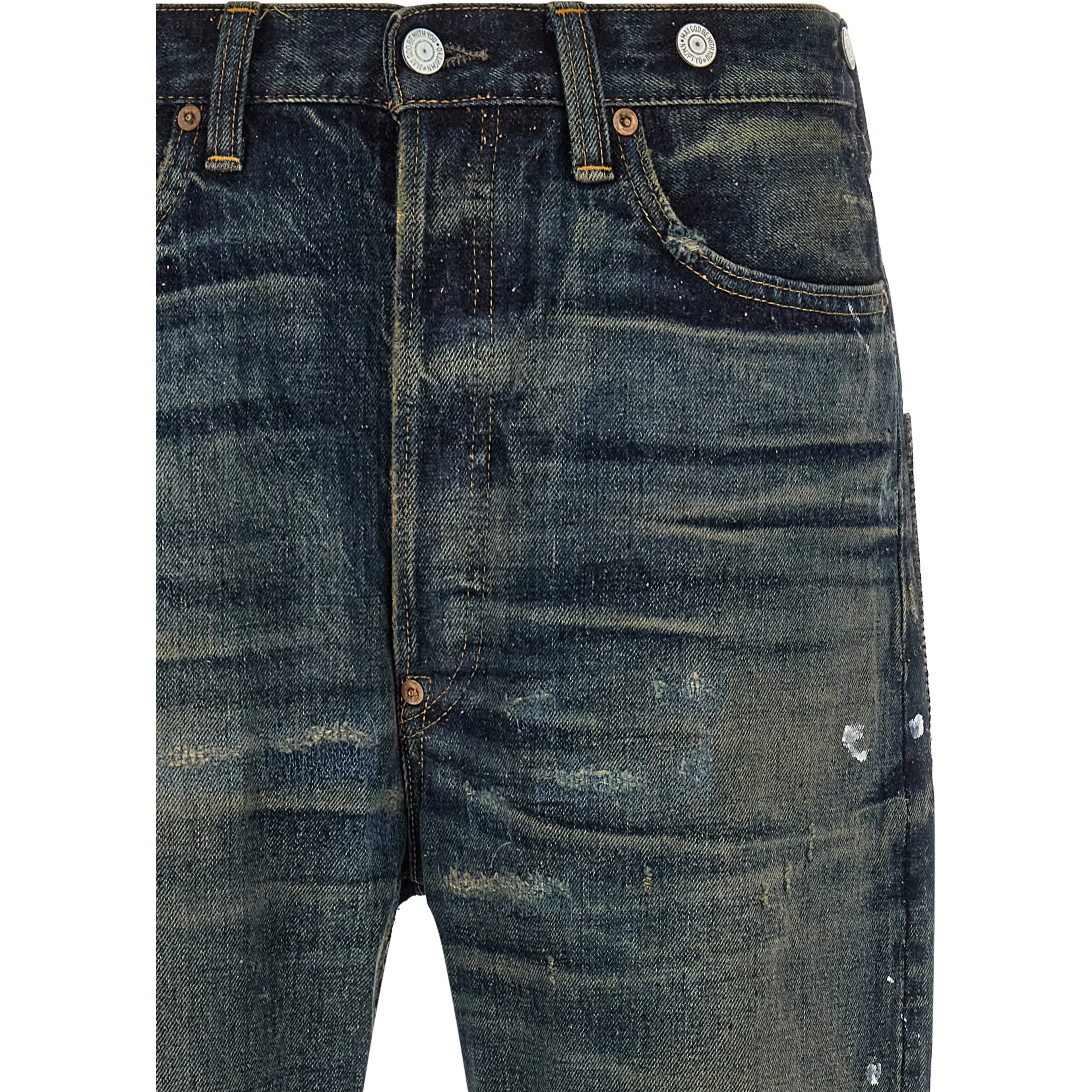 Blue Cotton Straight-Leg Jeans