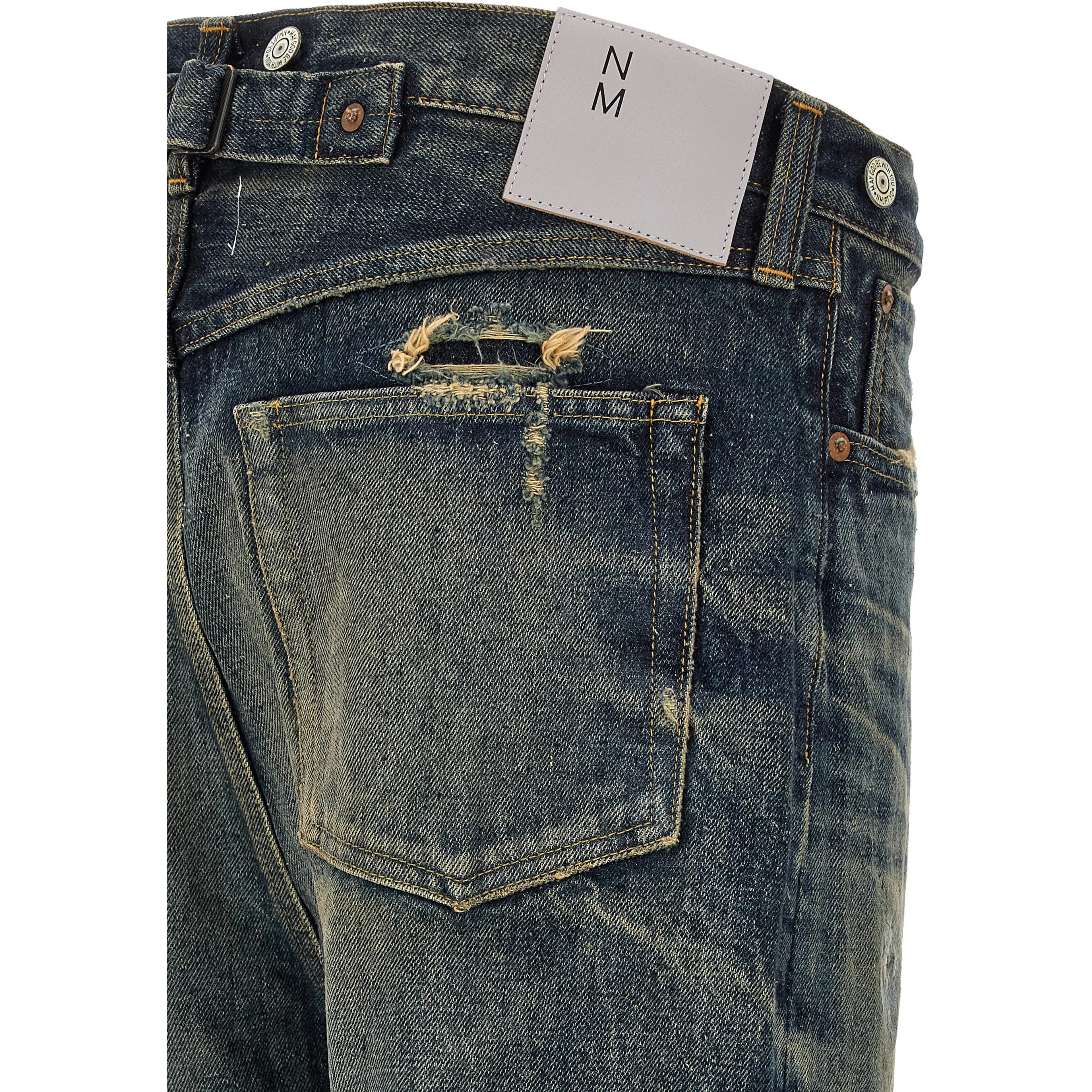 Blue Cotton Straight-Leg Jeans