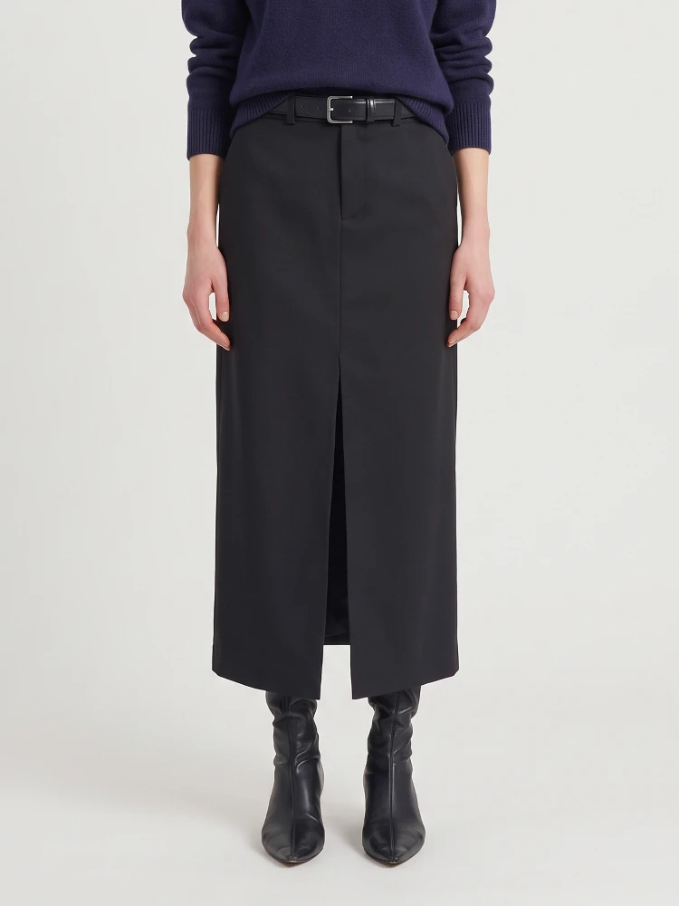 Maybelle black pencil skirt with front slit