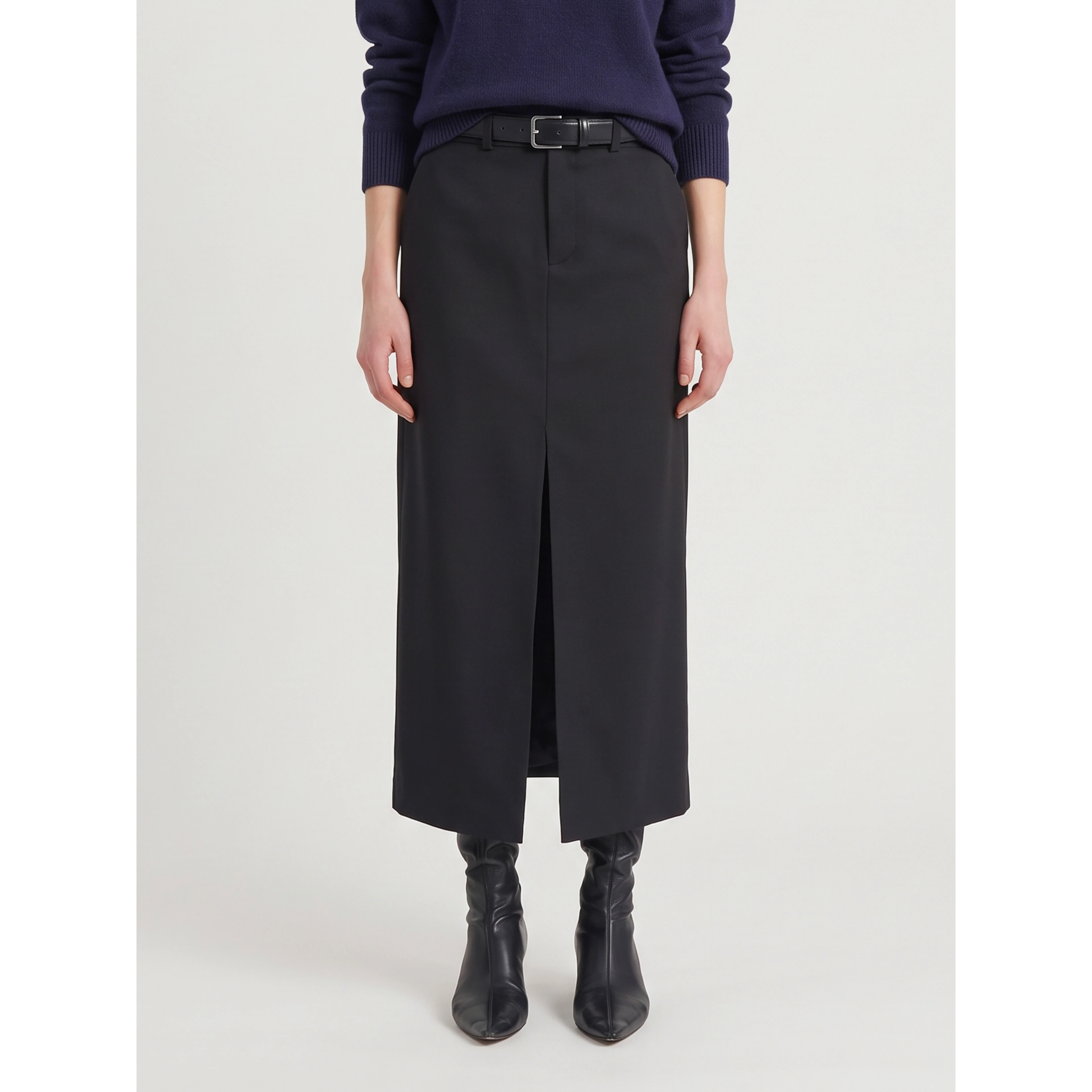 Maybelle black pencil skirt with front slit