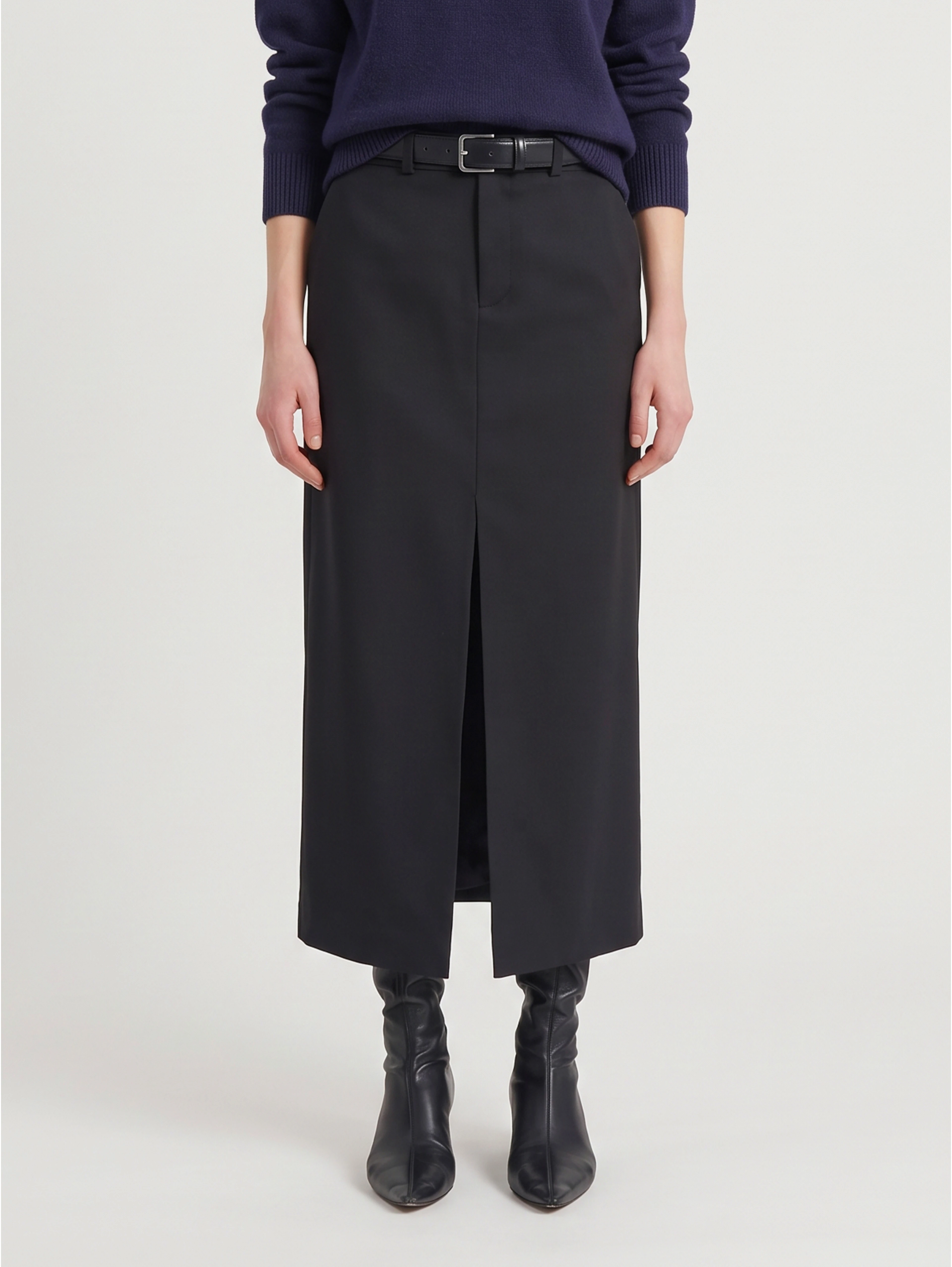 Maybelle black pencil skirt with front slit