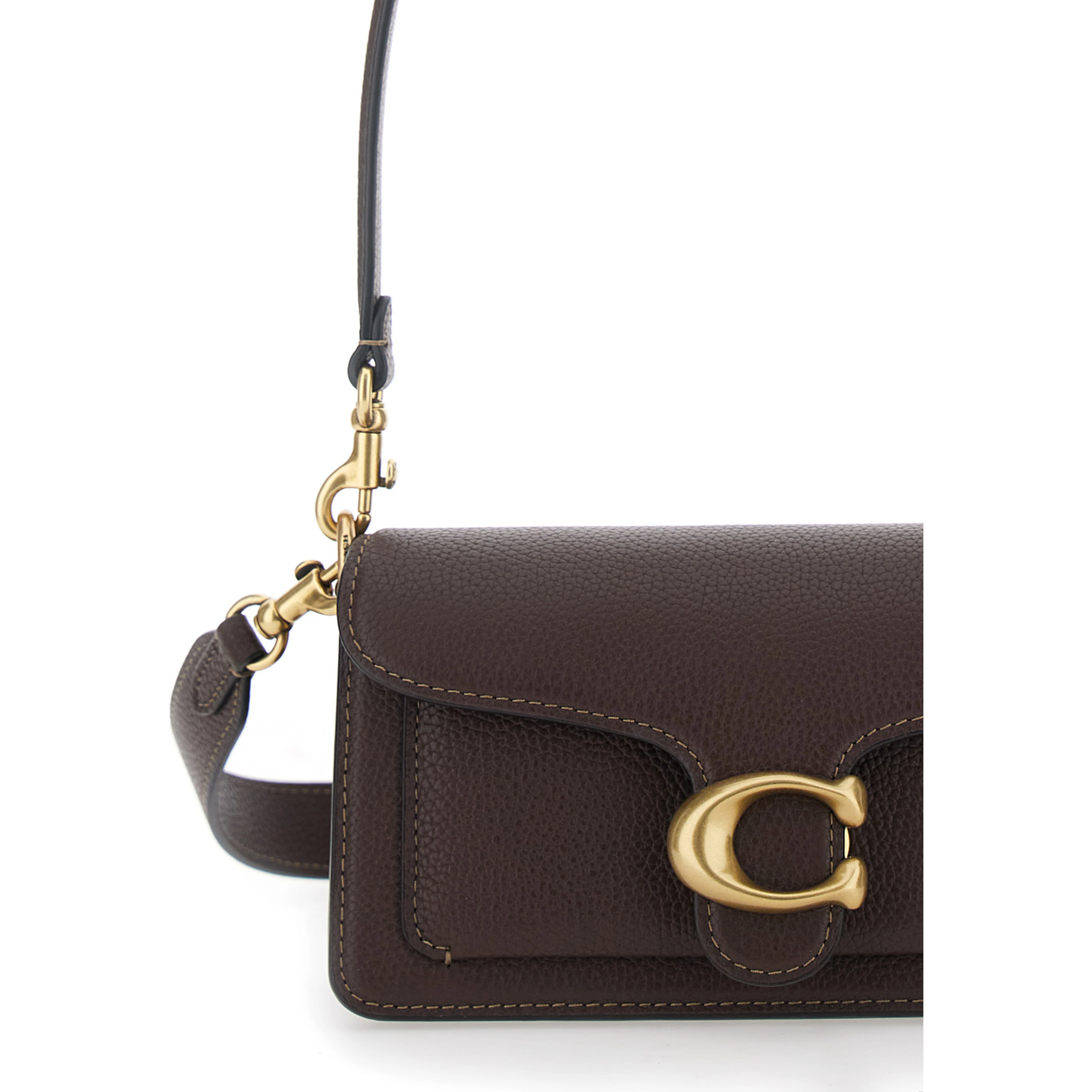 Crossbody bag Tabby 20 with Removable Handle and Logo Plate on Front in Brown Leather for Women
