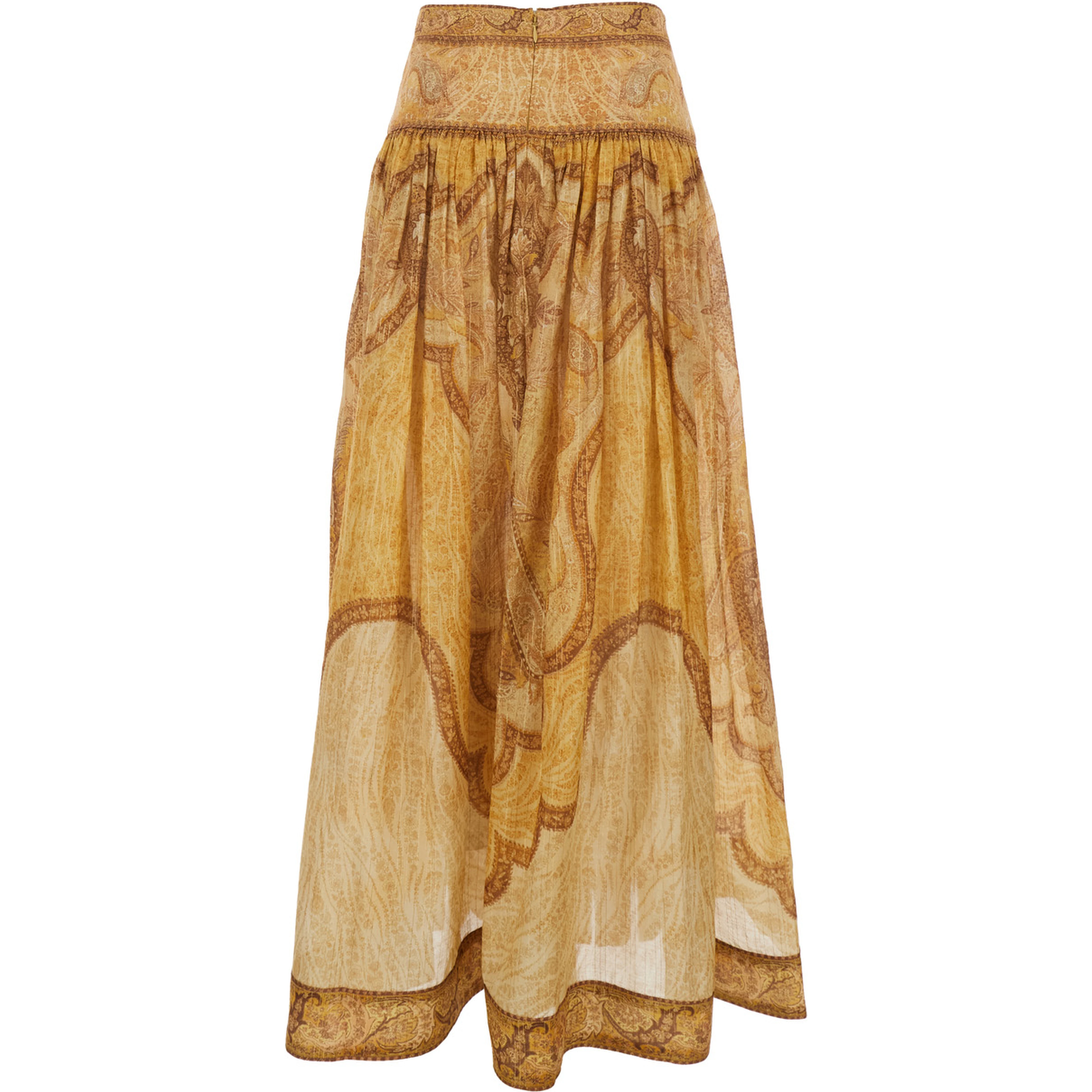 Wanderlust Multicolor Flared Skirt with Rear Zip Closure and All-Over Paisley Motif in Cotton Blend Woman