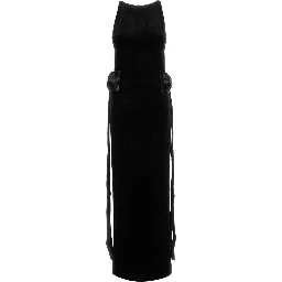 BLACK VELVET BOW SIDES MAXI DRESS