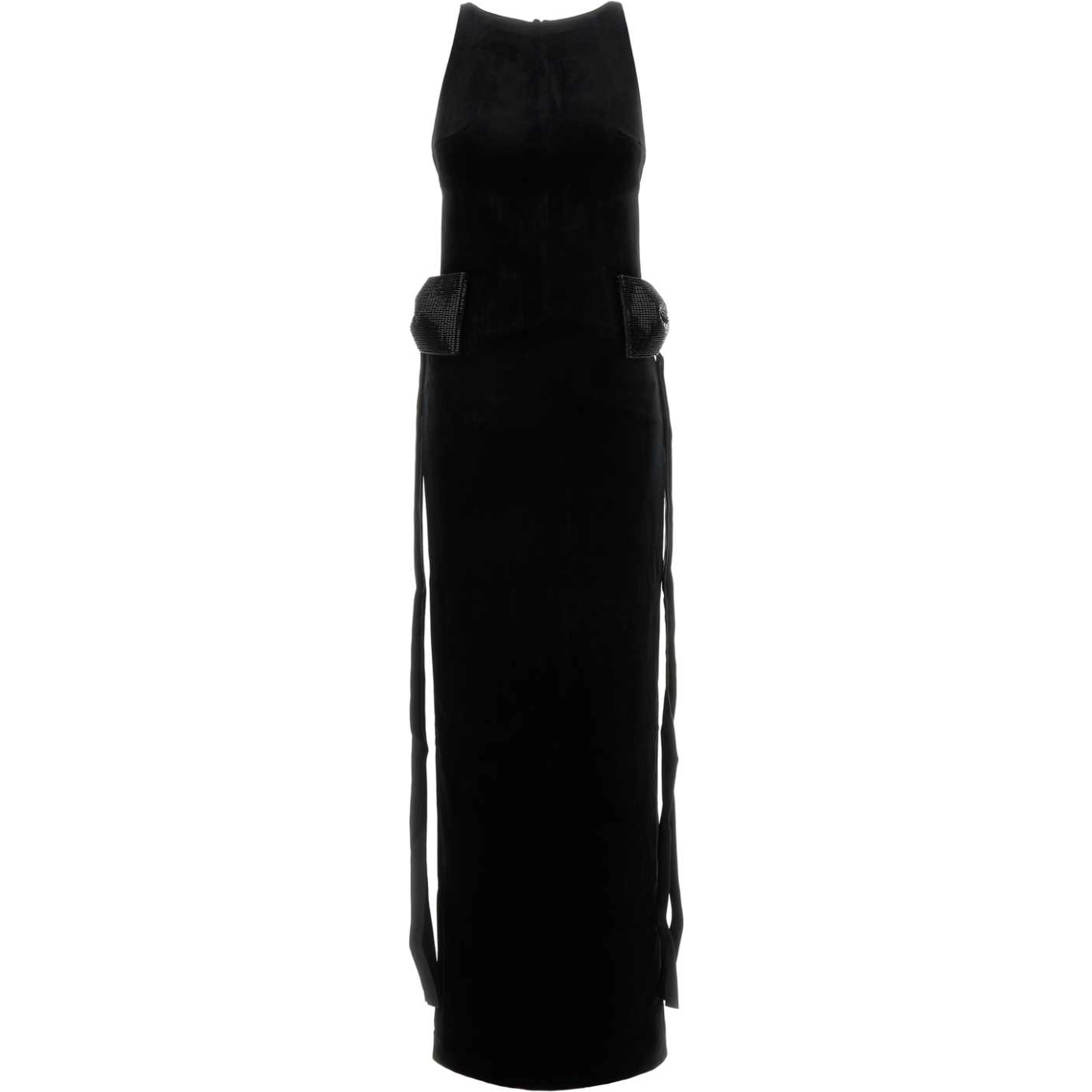 BLACK VELVET BOW SIDES MAXI DRESS
