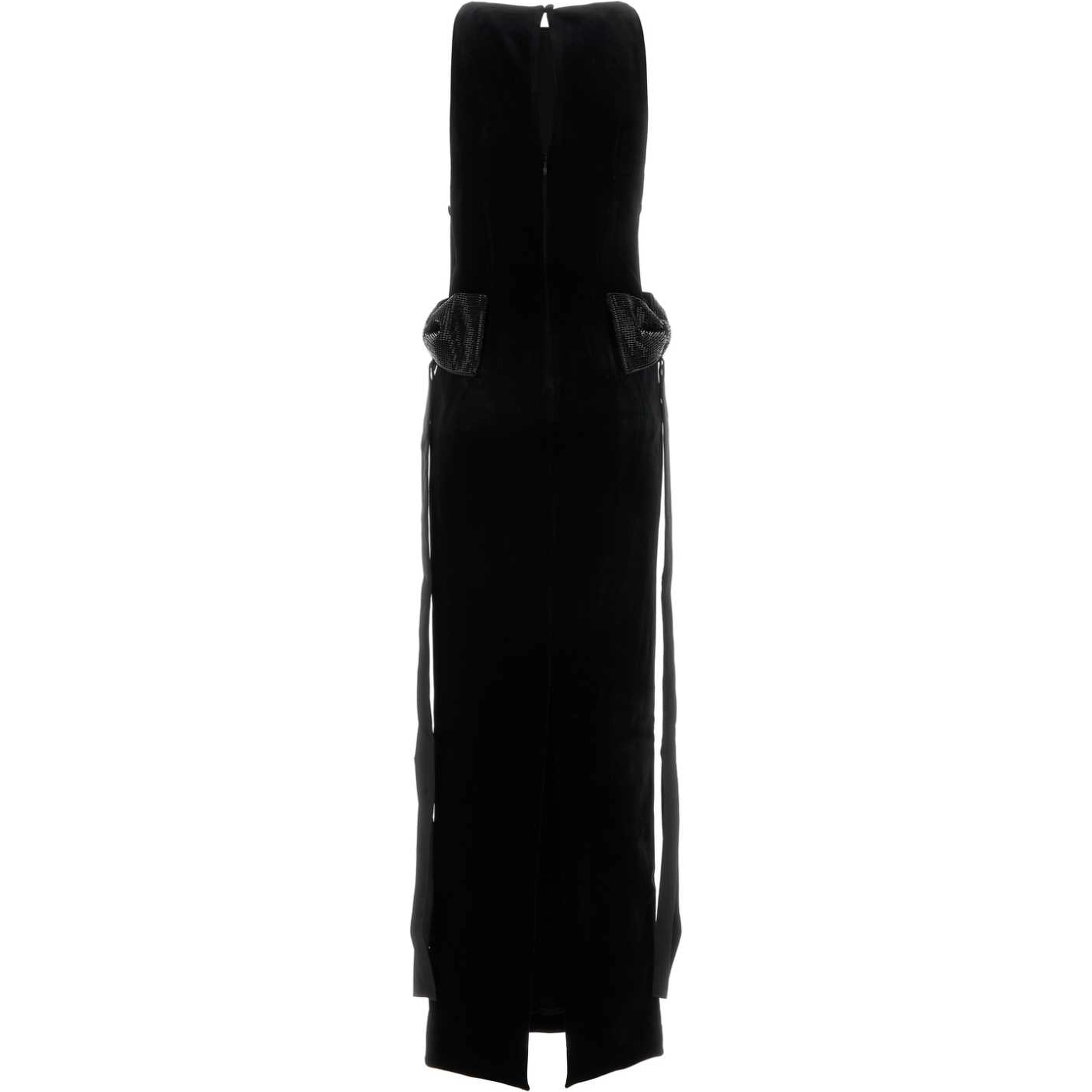BLACK VELVET BOW SIDES MAXI DRESS