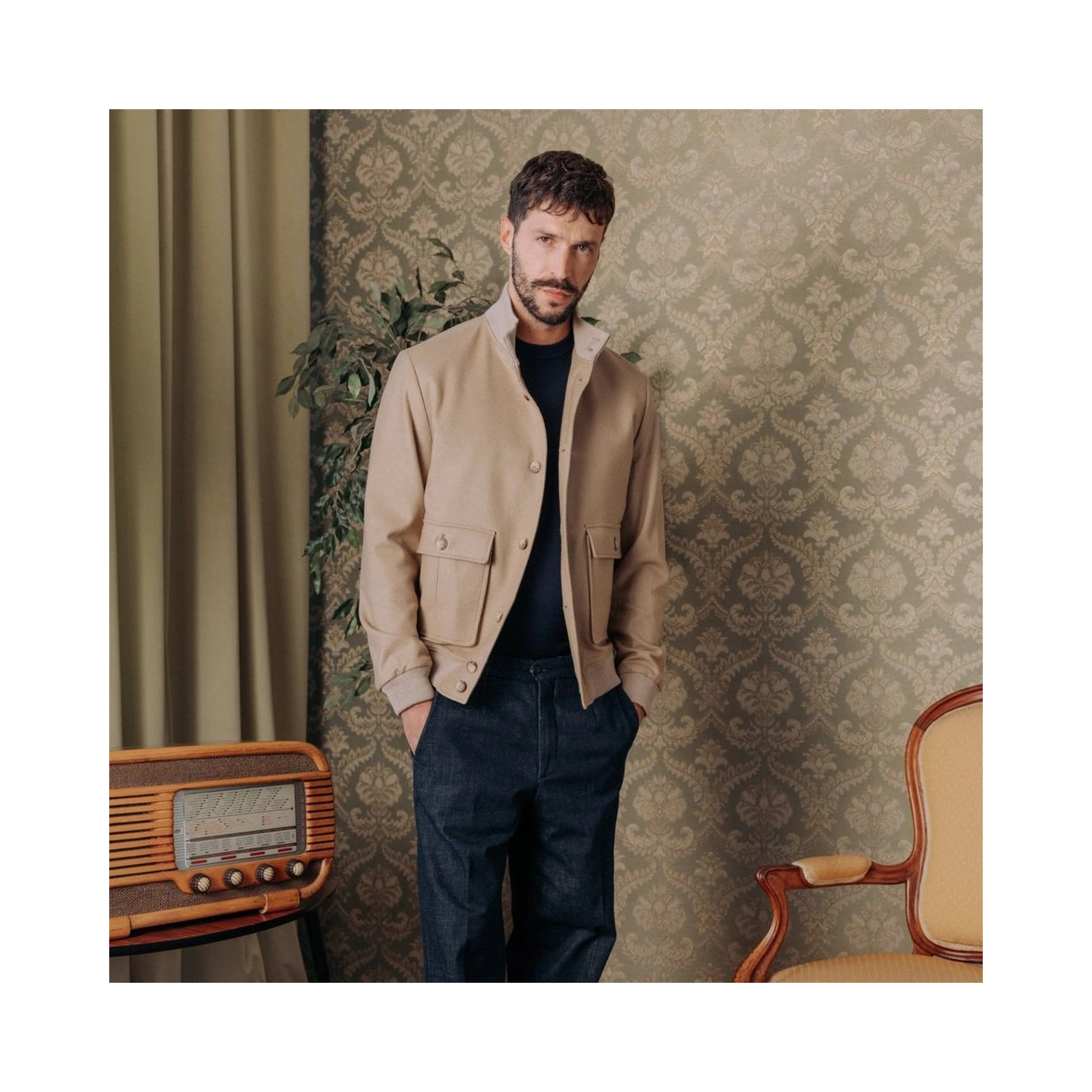 Beige Virgin Wool Bomber