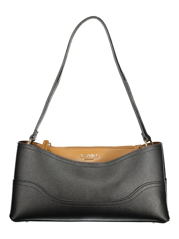 Nero Polyurethane Women Bag with Compartments and Central Pocket