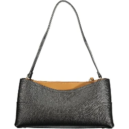 Nero Polyurethane Women Bag with Compartments and Central Pocket