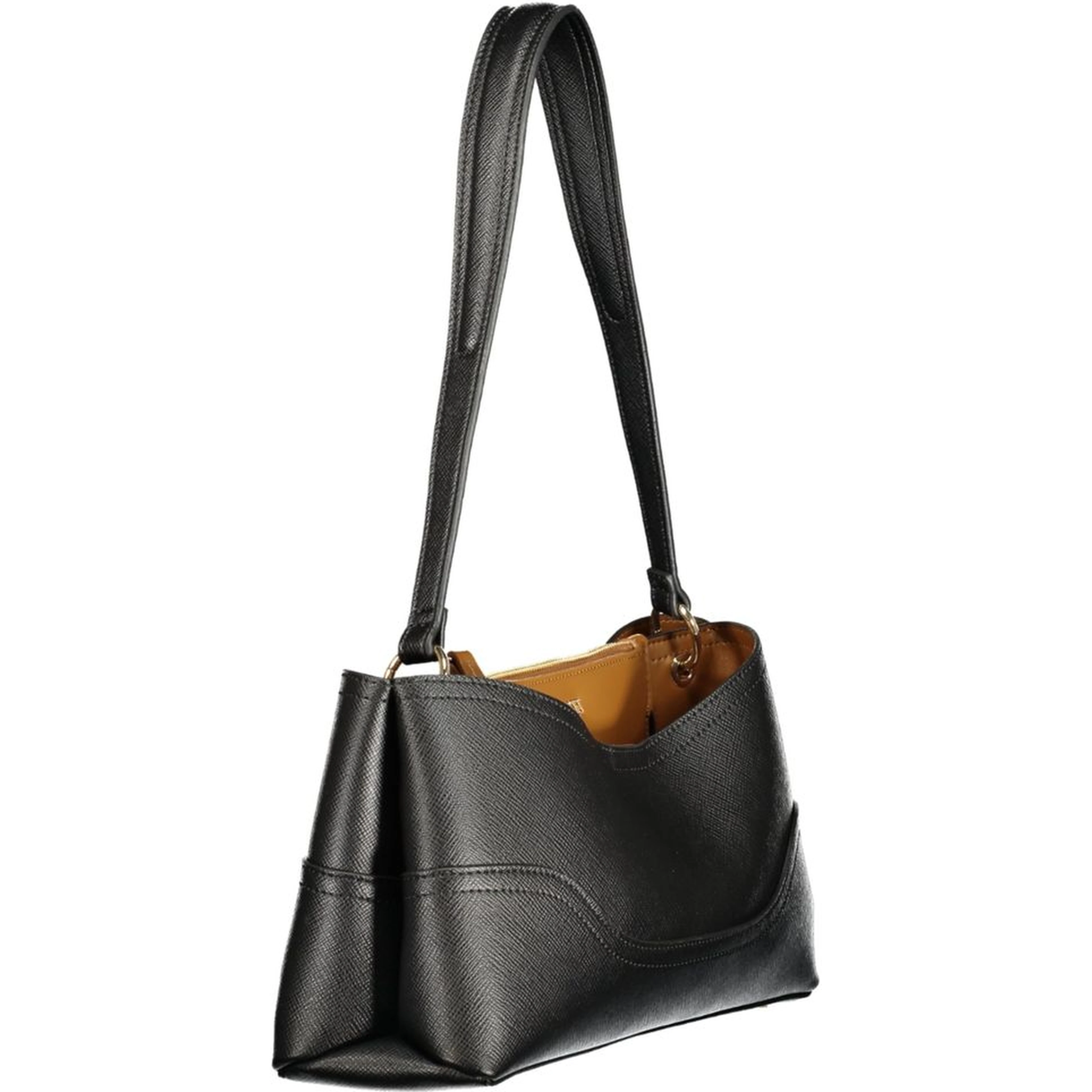 Nero Polyurethane Women Bag with Compartments and Central Pocket