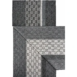 Monogram Charcoal Grey Cashmere & Wool Scarf with Fringe