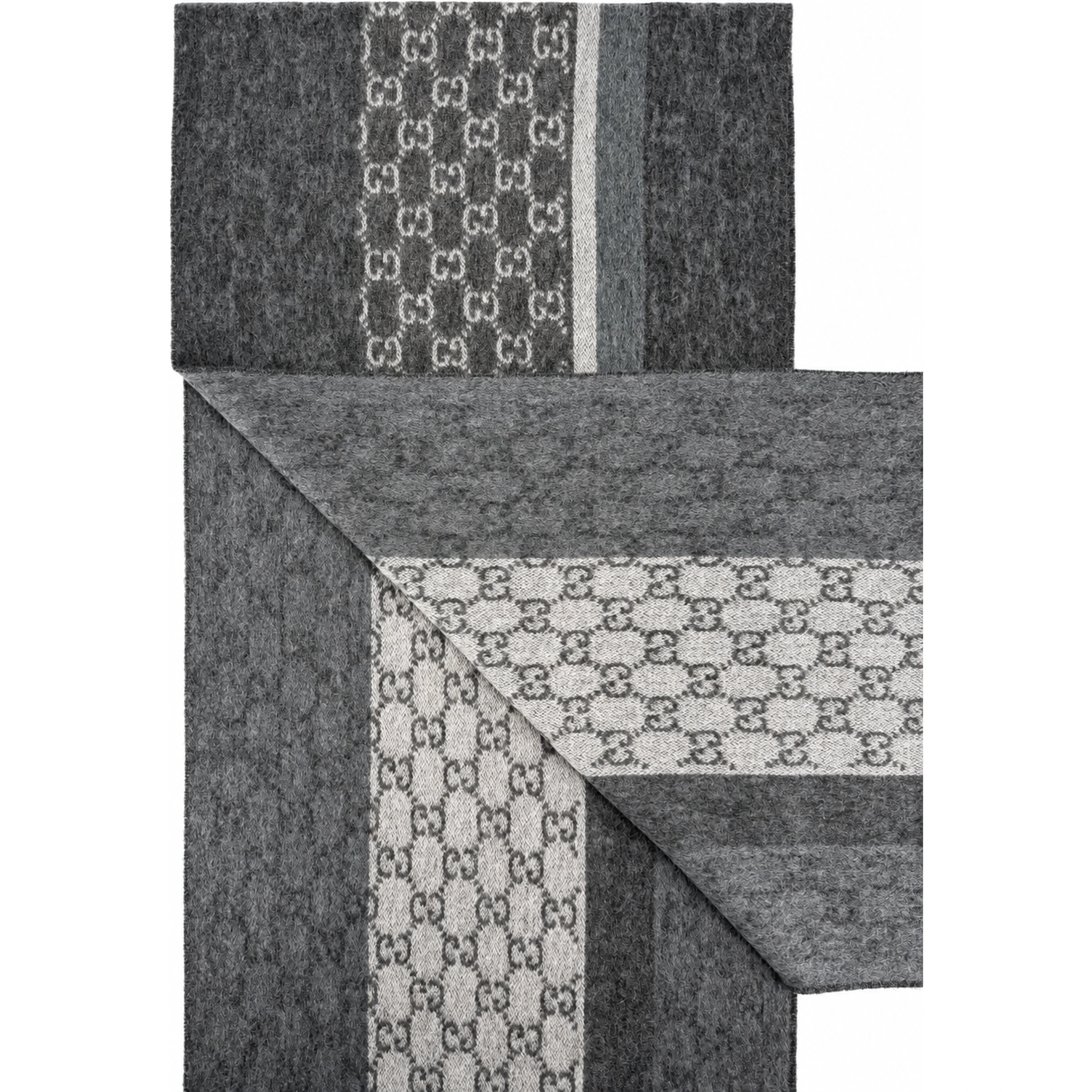 Monogram Charcoal Grey Cashmere & Wool Scarf with Fringe