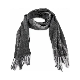 Monogram Charcoal Grey Cashmere & Wool Scarf with Fringe