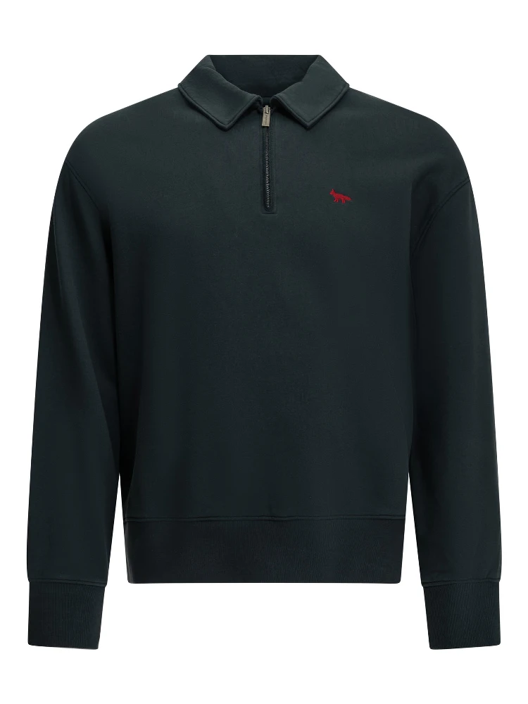 "Profile Fox" Polo-Collar Sweatshirt
