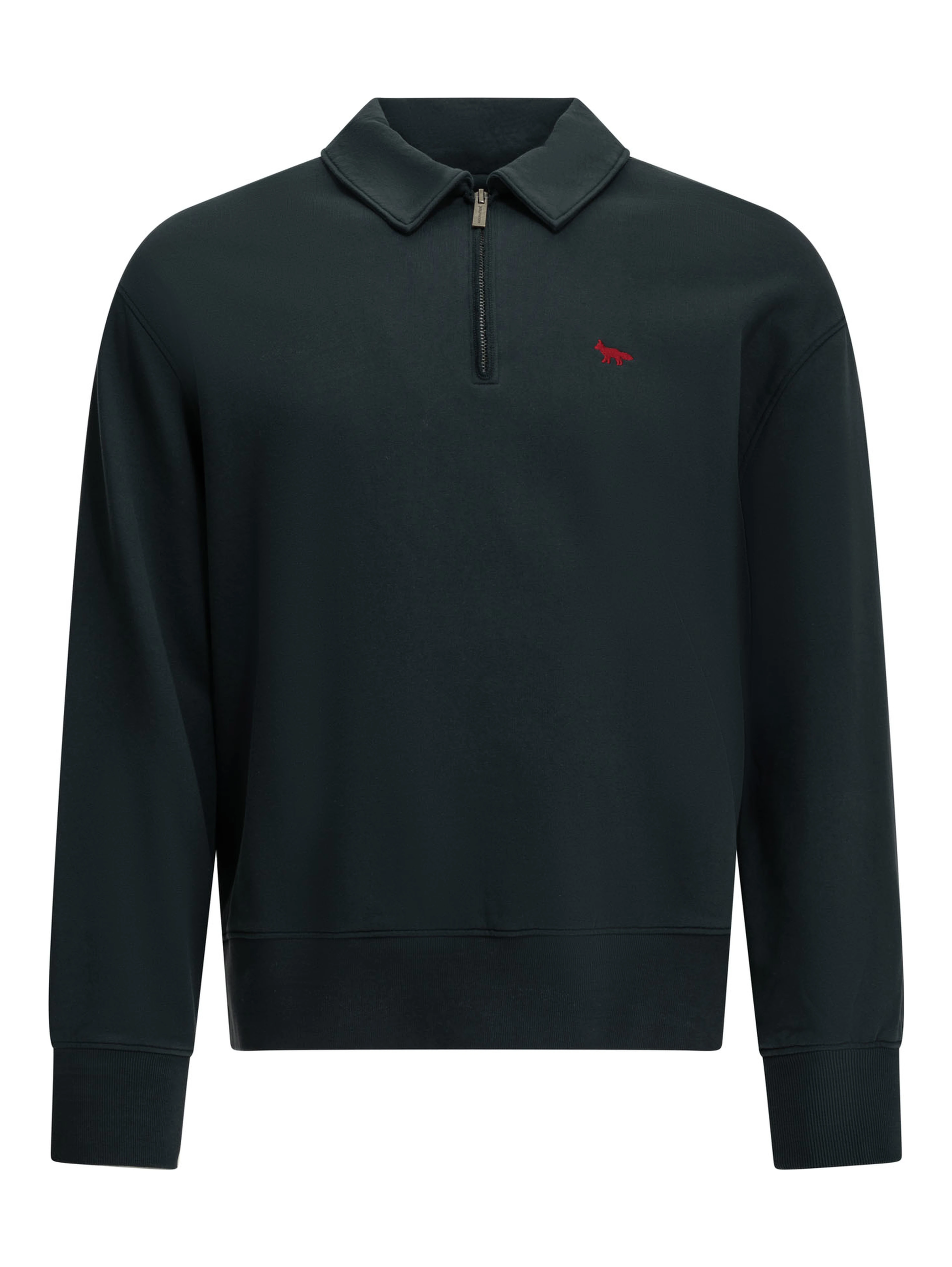 "Profile Fox" Polo-Collar Sweatshirt