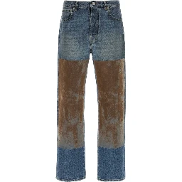 FLOCKED PATCH DENIM TROUSERS