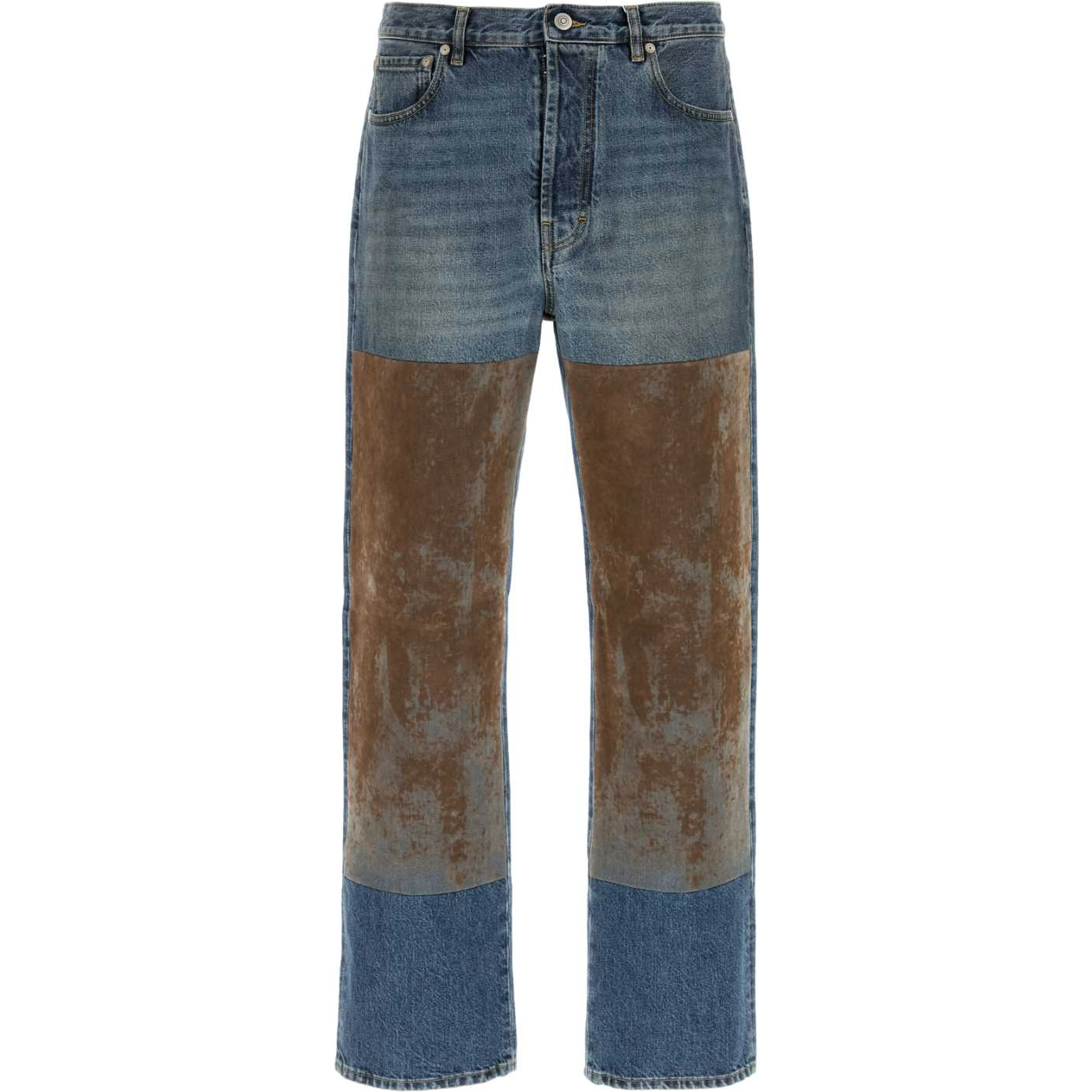 FLOCKED PATCH DENIM TROUSERS